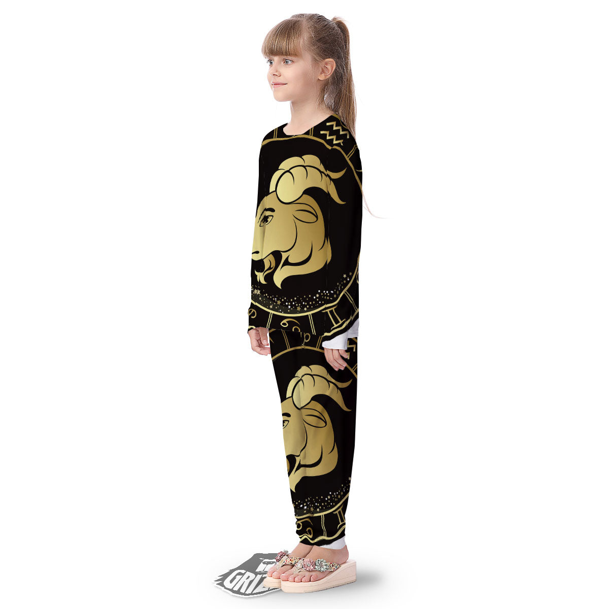 Capricorn Sign Black And Gold Print Kid's Pajamas-grizzshop