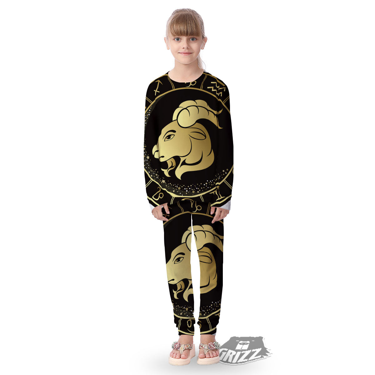Capricorn Sign Black And Gold Print Kid's Pajamas-grizzshop