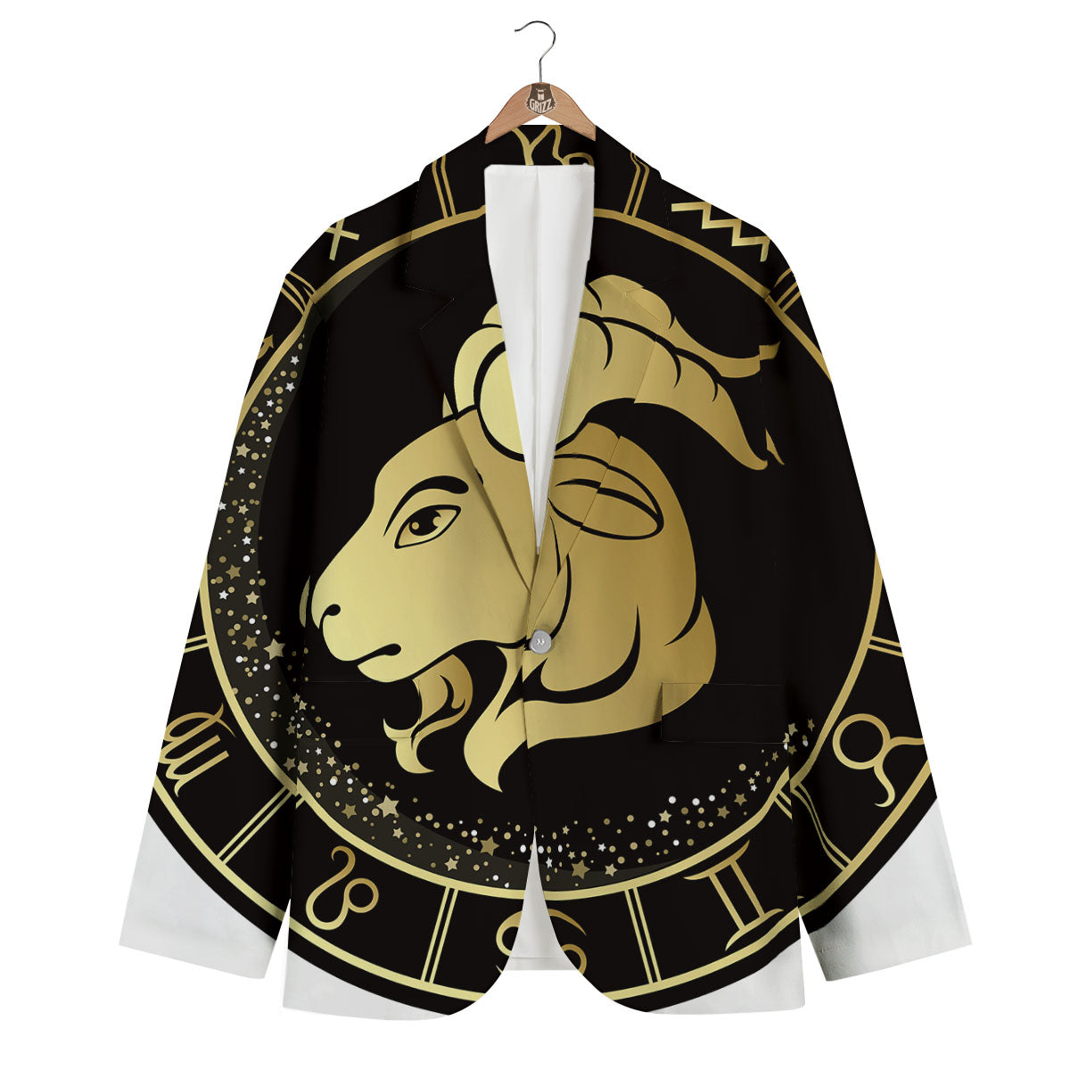 Capricorn Sign Black And Gold Print Men's Blazer-grizzshop