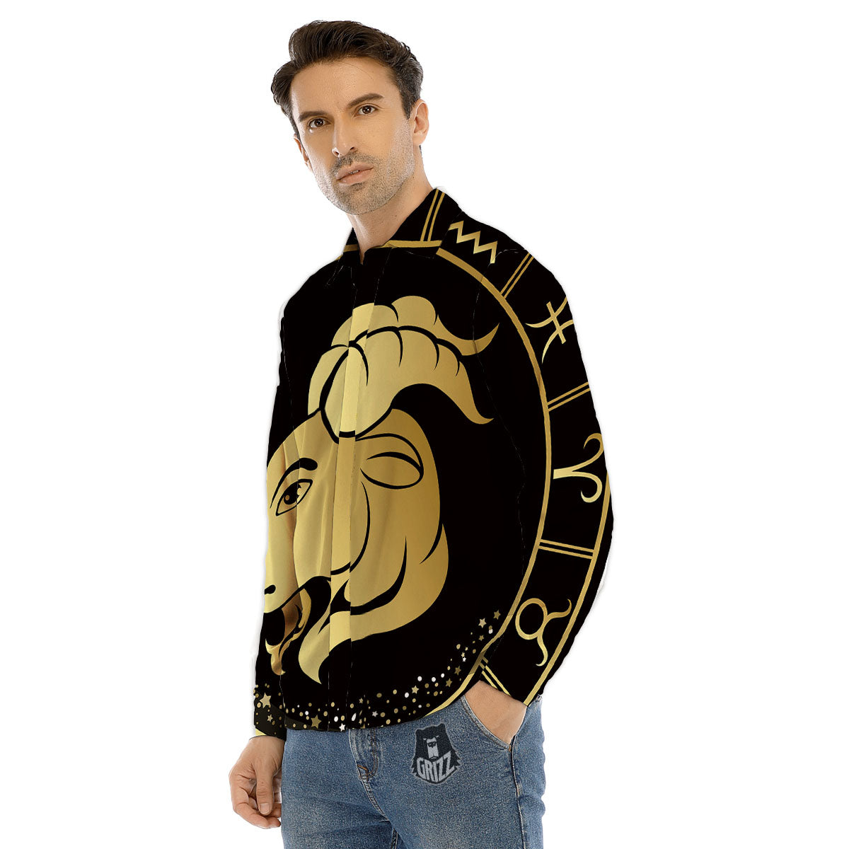 Capricorn Sign Black And Gold Print Men's Dress Shirts-grizzshop