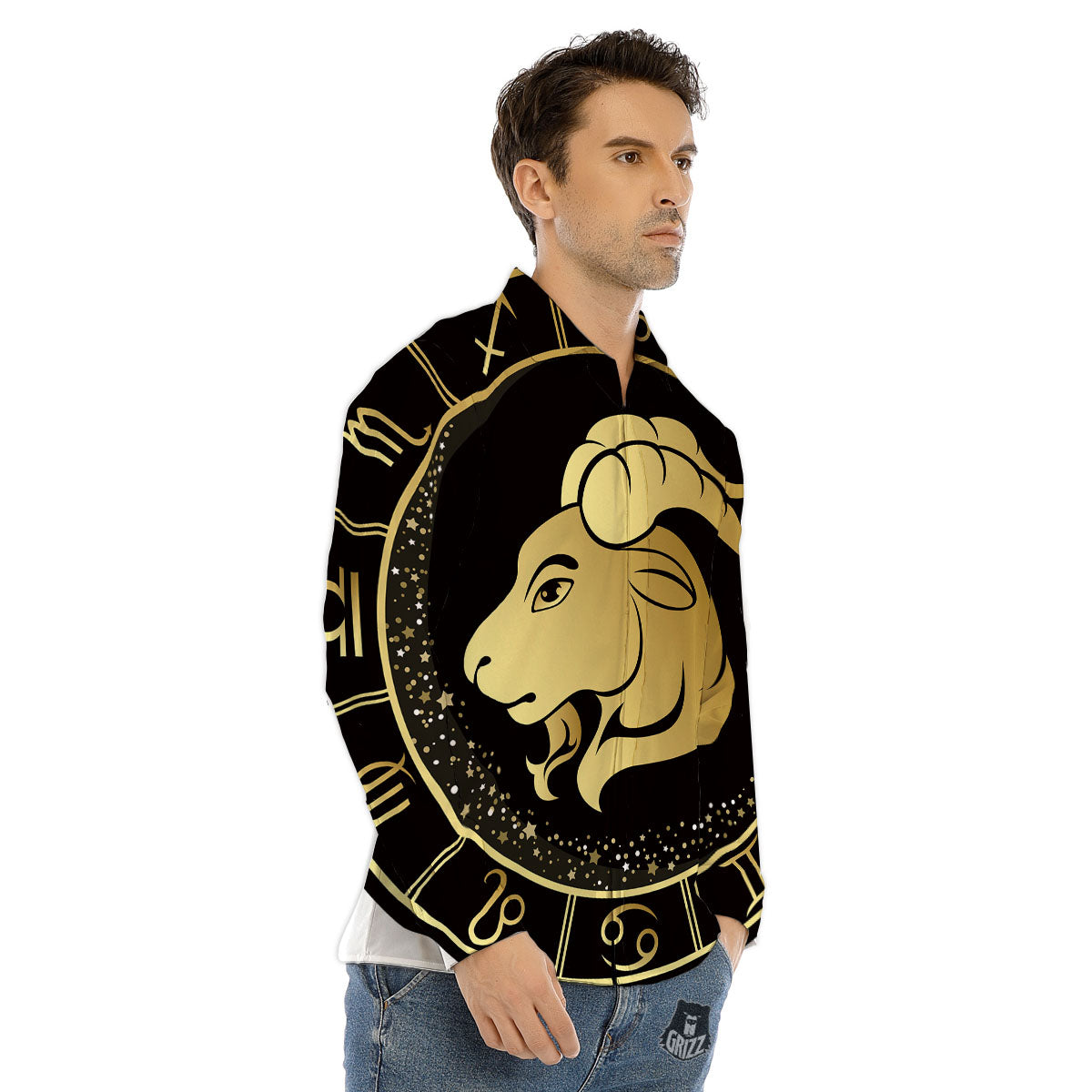 Capricorn Sign Black And Gold Print Men's Dress Shirts-grizzshop