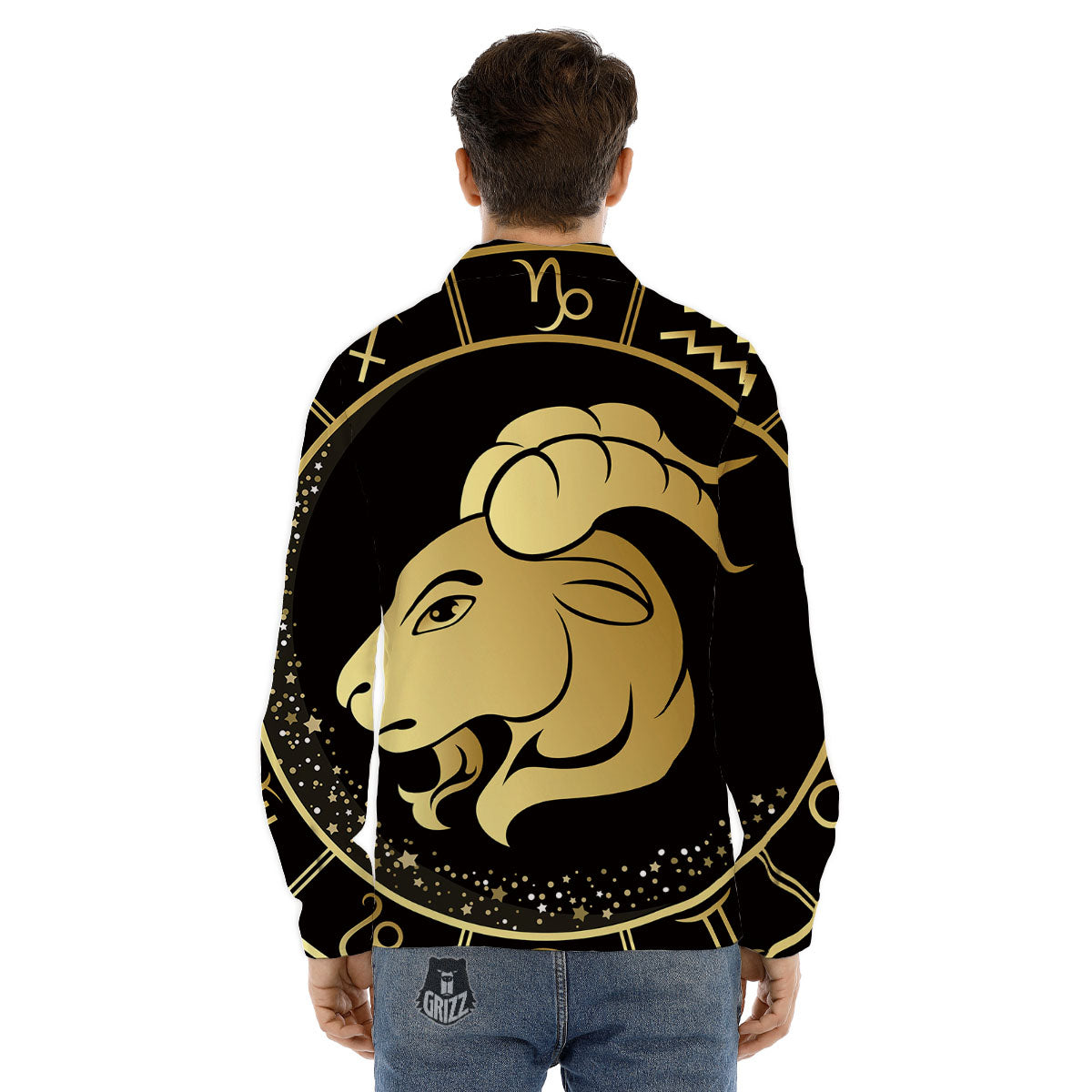 Capricorn Sign Black And Gold Print Men's Dress Shirts-grizzshop