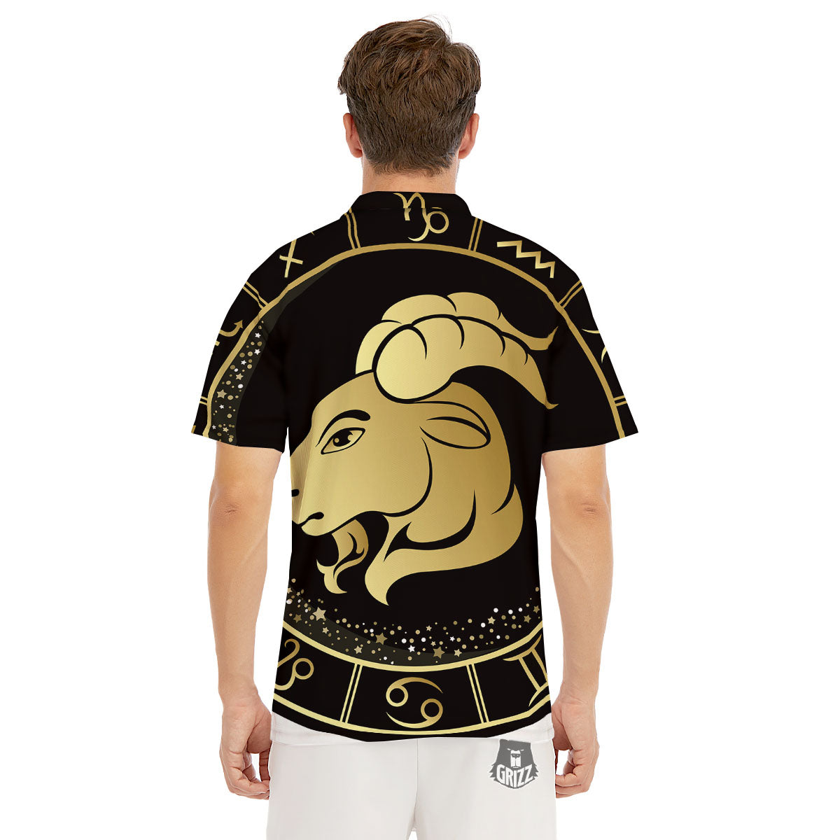 Capricorn Sign Black And Gold Print Men's Golf Shirts-grizzshop