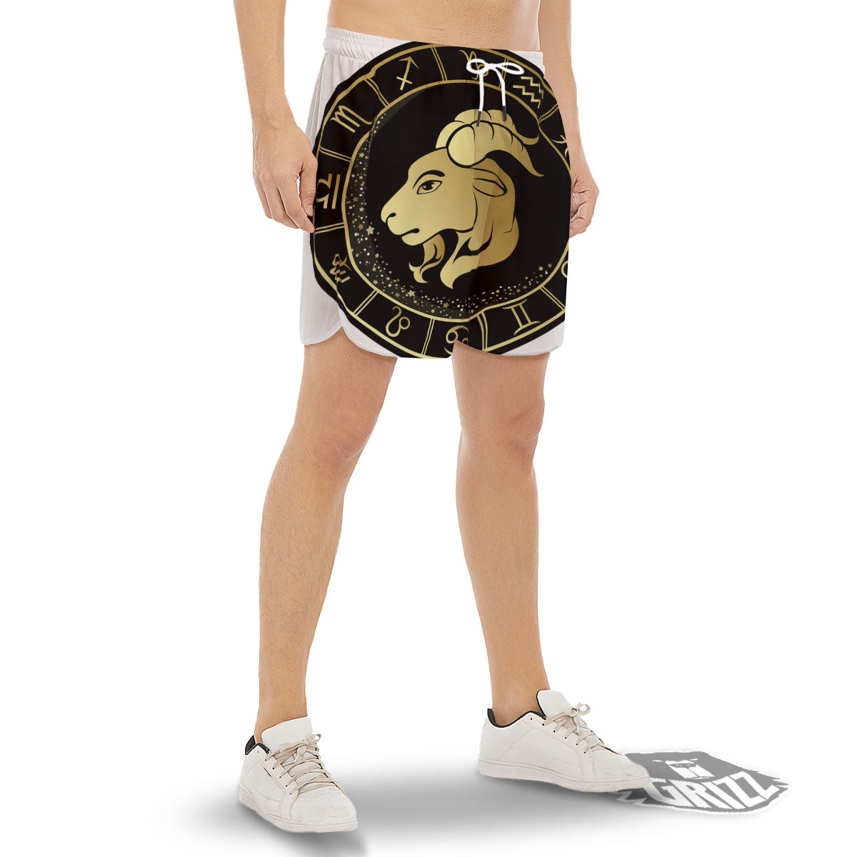 Capricorn Sign Black And Gold Print Men's Gym Shorts-grizzshop