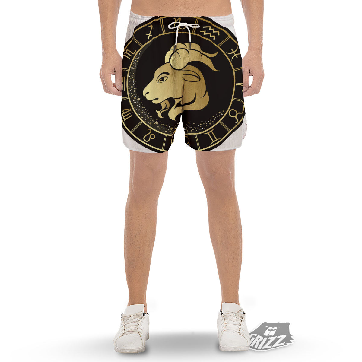 Capricorn Sign Black And Gold Print Men's Gym Shorts-grizzshop