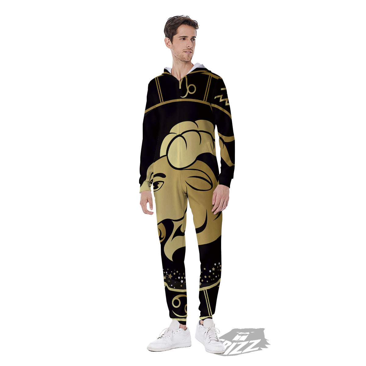 Capricorn Sign Black And Gold Print Men's Jumpsuit-grizzshop