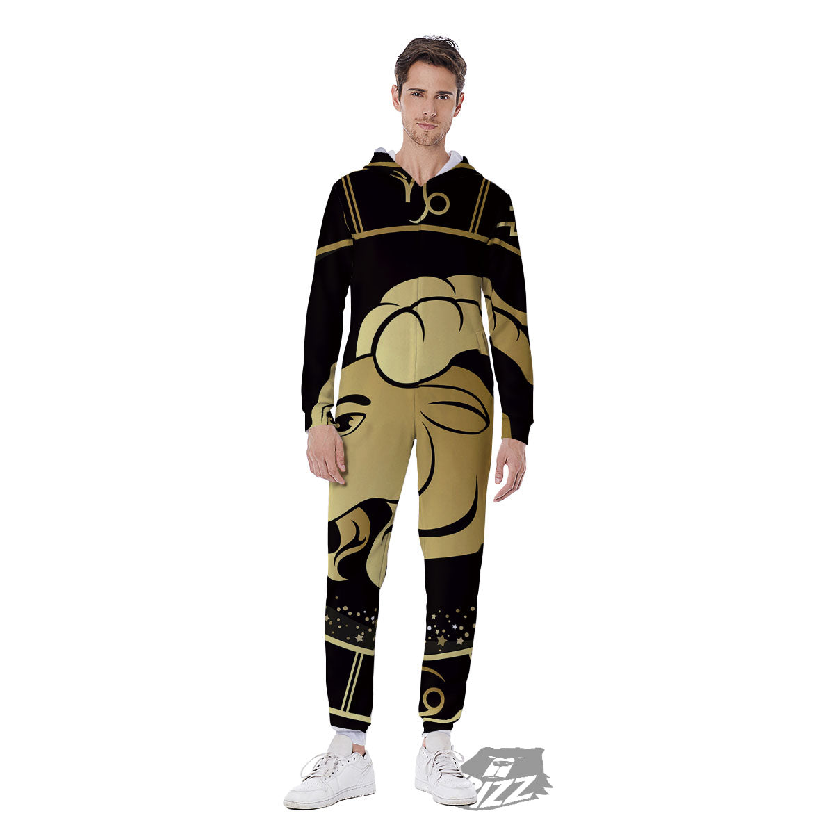 Capricorn Sign Black And Gold Print Men's Jumpsuit-grizzshop