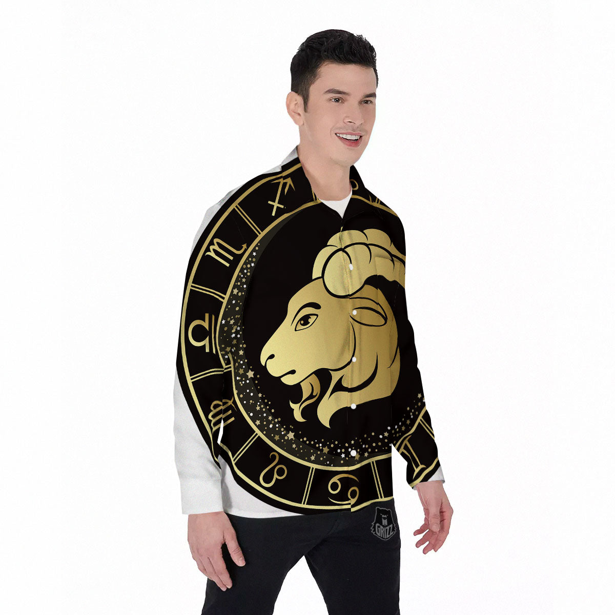 Capricorn Sign Black And Gold Print Men's Long Sleeve Shirts-grizzshop