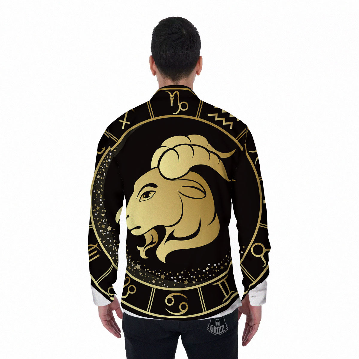 Capricorn Sign Black And Gold Print Men's Long Sleeve Shirts-grizzshop