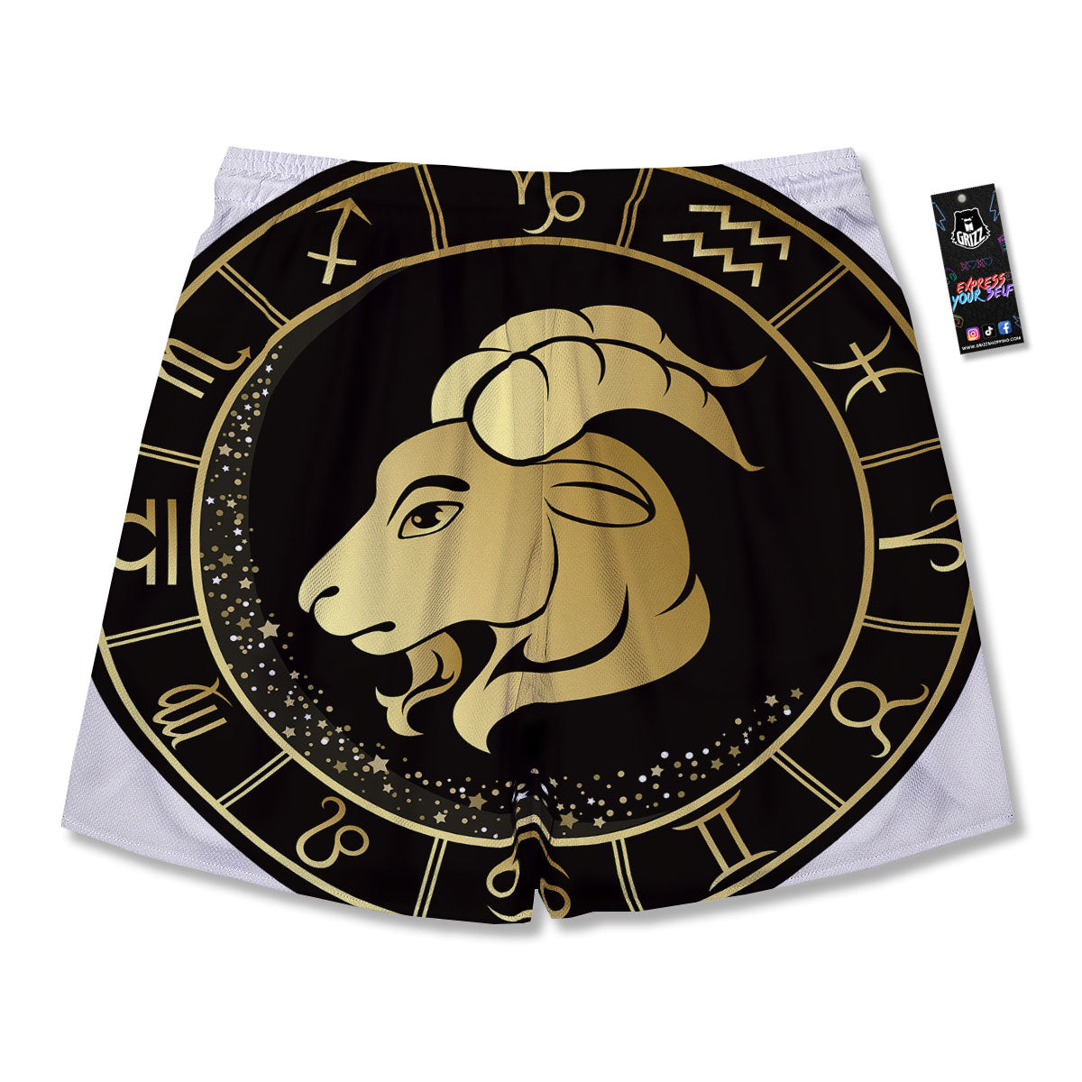 Capricorn Sign Black And Gold Print Men's Running Shorts-grizzshop