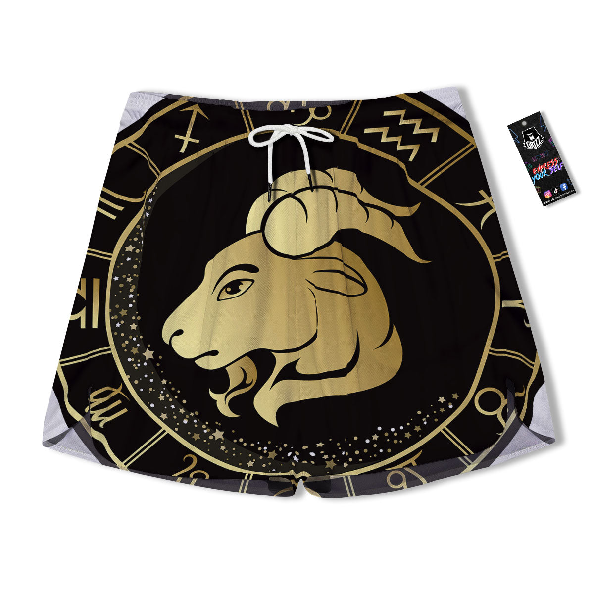 Capricorn Sign Black And Gold Print Men's Running Shorts-grizzshop
