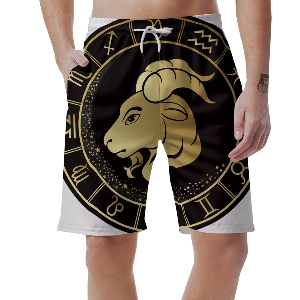 Capricorn Sign Black And Gold Print Men's Shorts-grizzshop