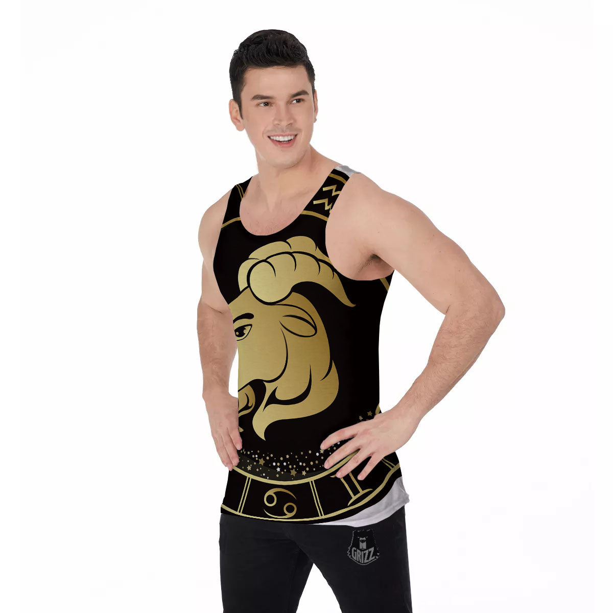 Capricorn Sign Black And Gold Print Men's Tank Top-grizzshop