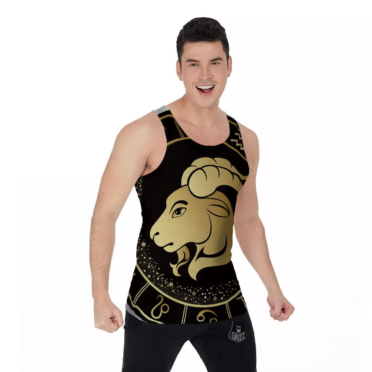 Capricorn Sign Black And Gold Print Men's Tank Top-grizzshop