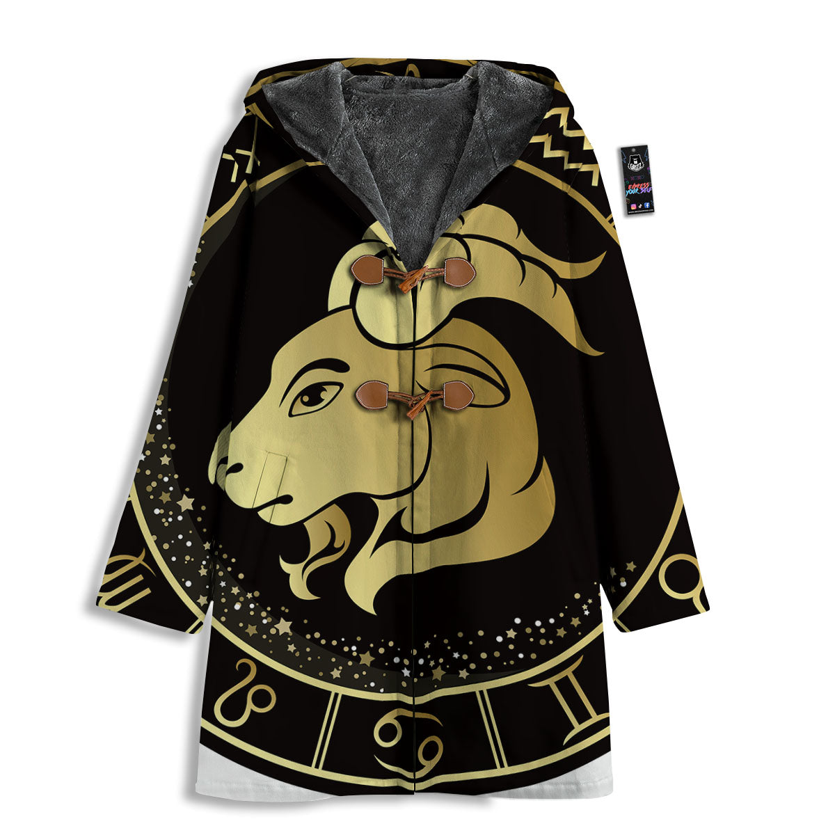 Capricorn Sign Black And Gold Print Men's Windbreaker Jacket-grizzshop