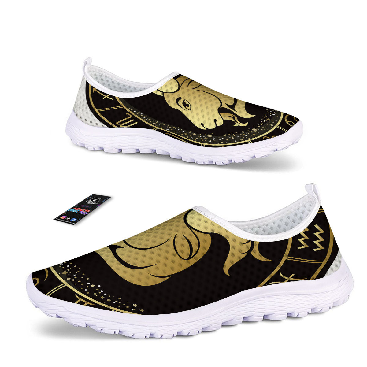 Capricorn Sign Black And Gold Print Nurse Shoes-grizzshop