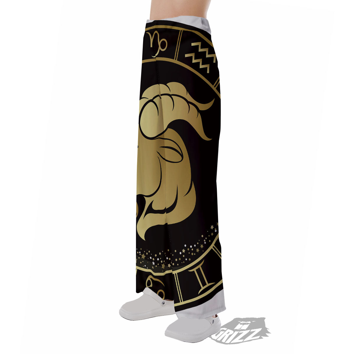 Capricorn Sign Black And Gold Print Pajama Pants-grizzshop