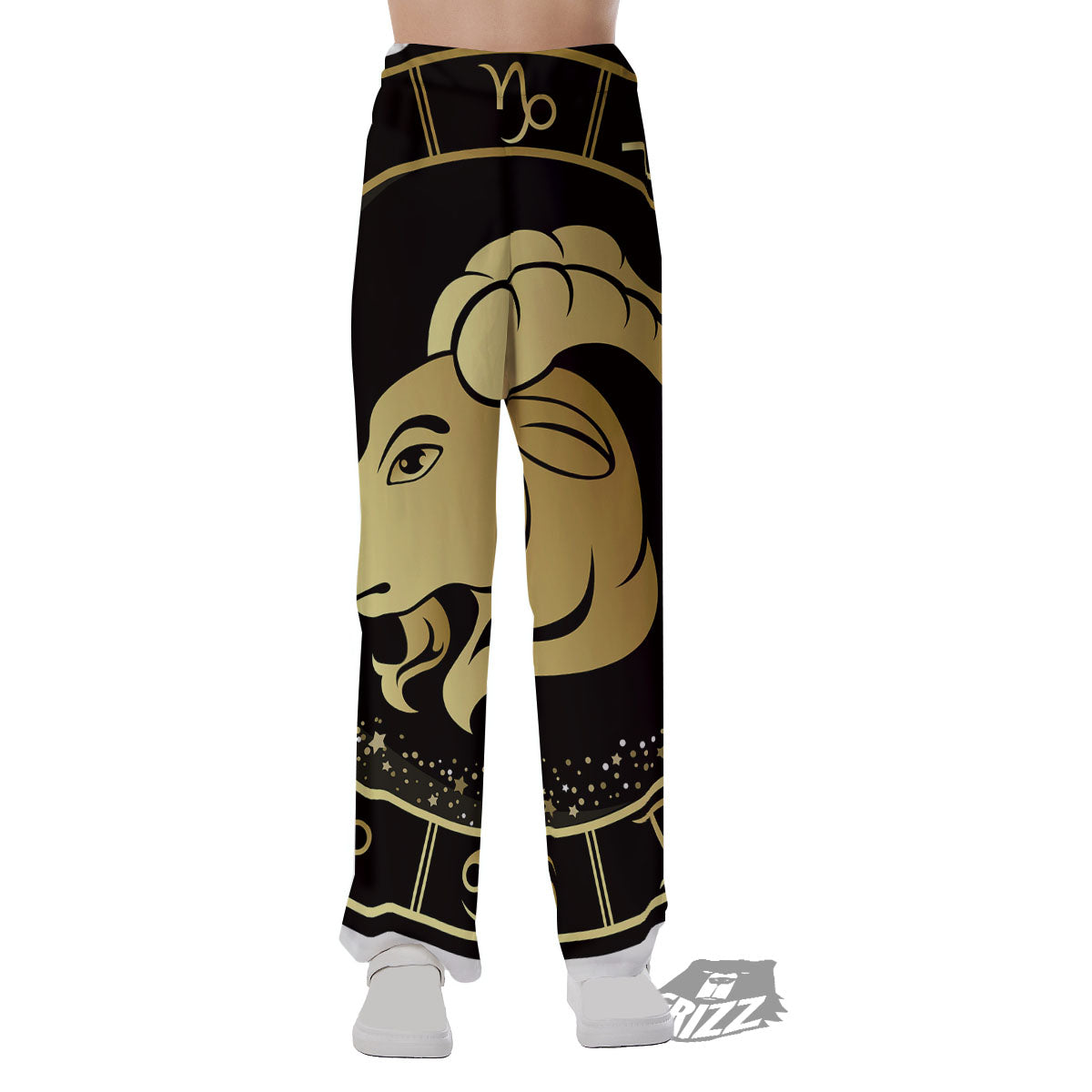 Capricorn Sign Black And Gold Print Pajama Pants-grizzshop
