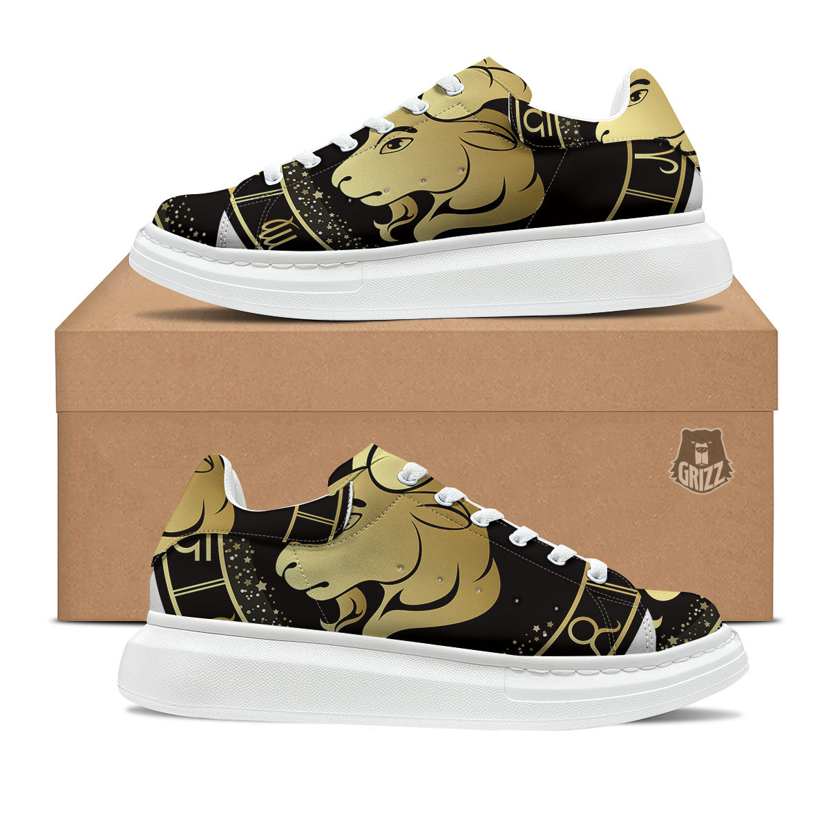 Capricorn Sign Black And Gold Print Platform Shoes-grizzshop
