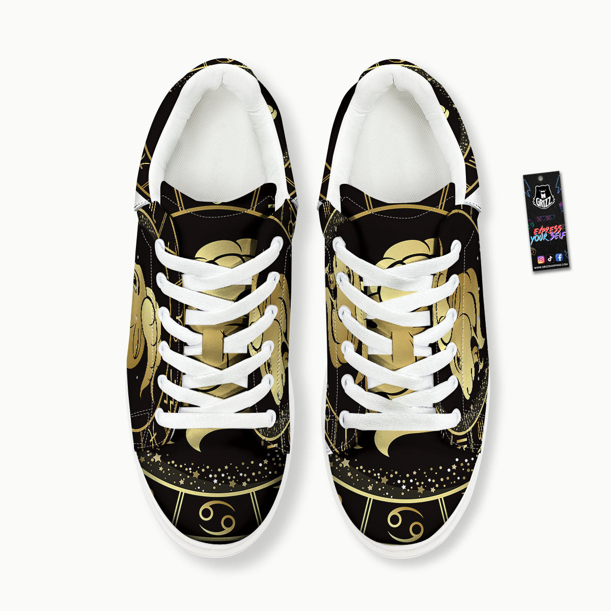 Capricorn Sign Black And Gold Print Platform Shoes-grizzshop