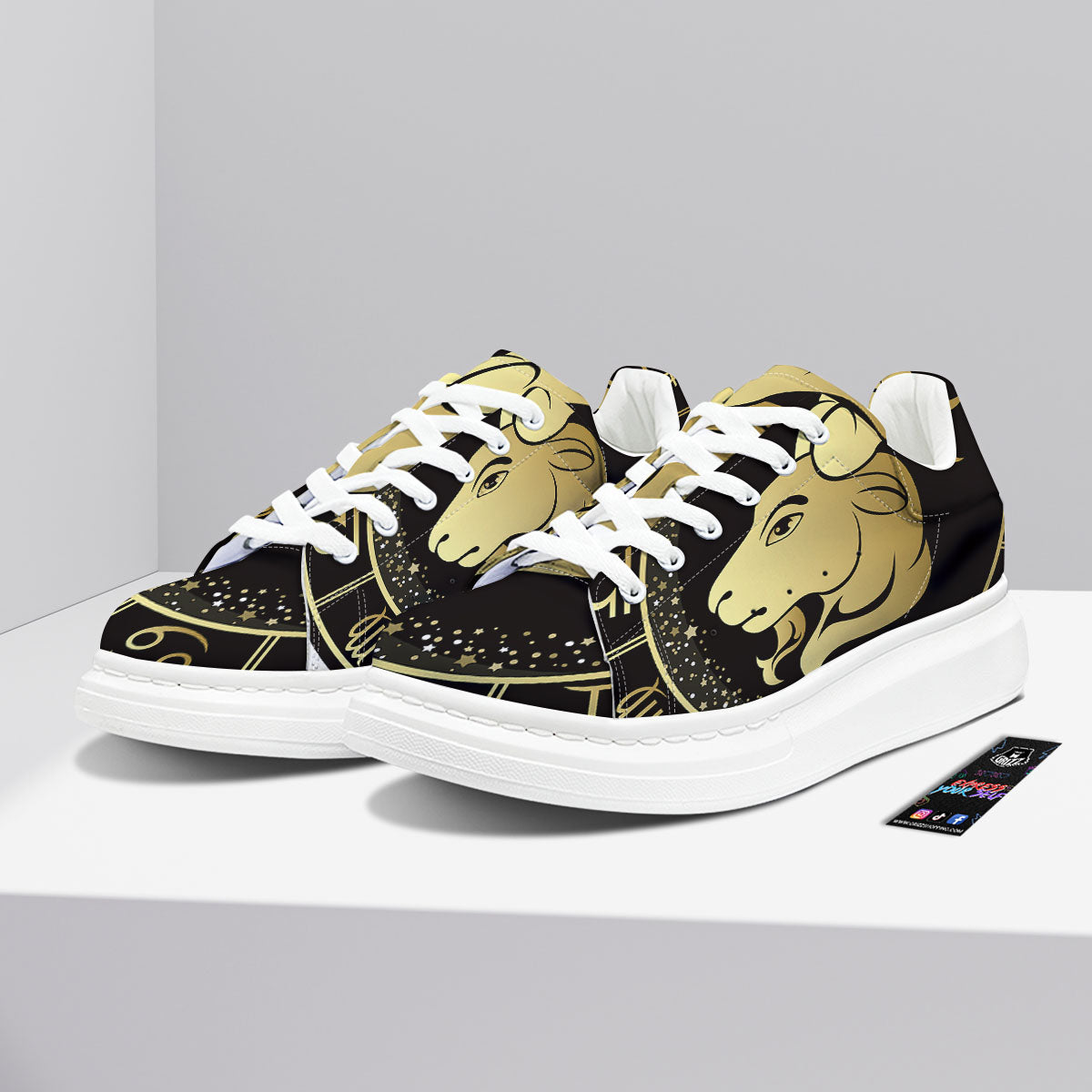 Capricorn Sign Black And Gold Print Platform Shoes-grizzshop