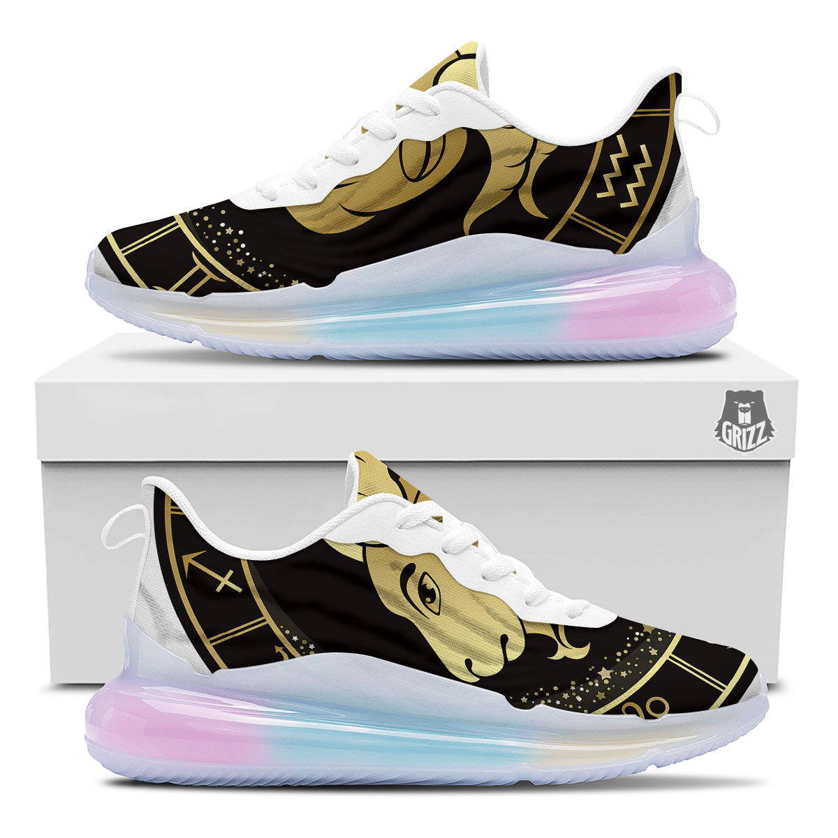 Capricorn Sign Black And Gold Print Running Sneakers-grizzshop