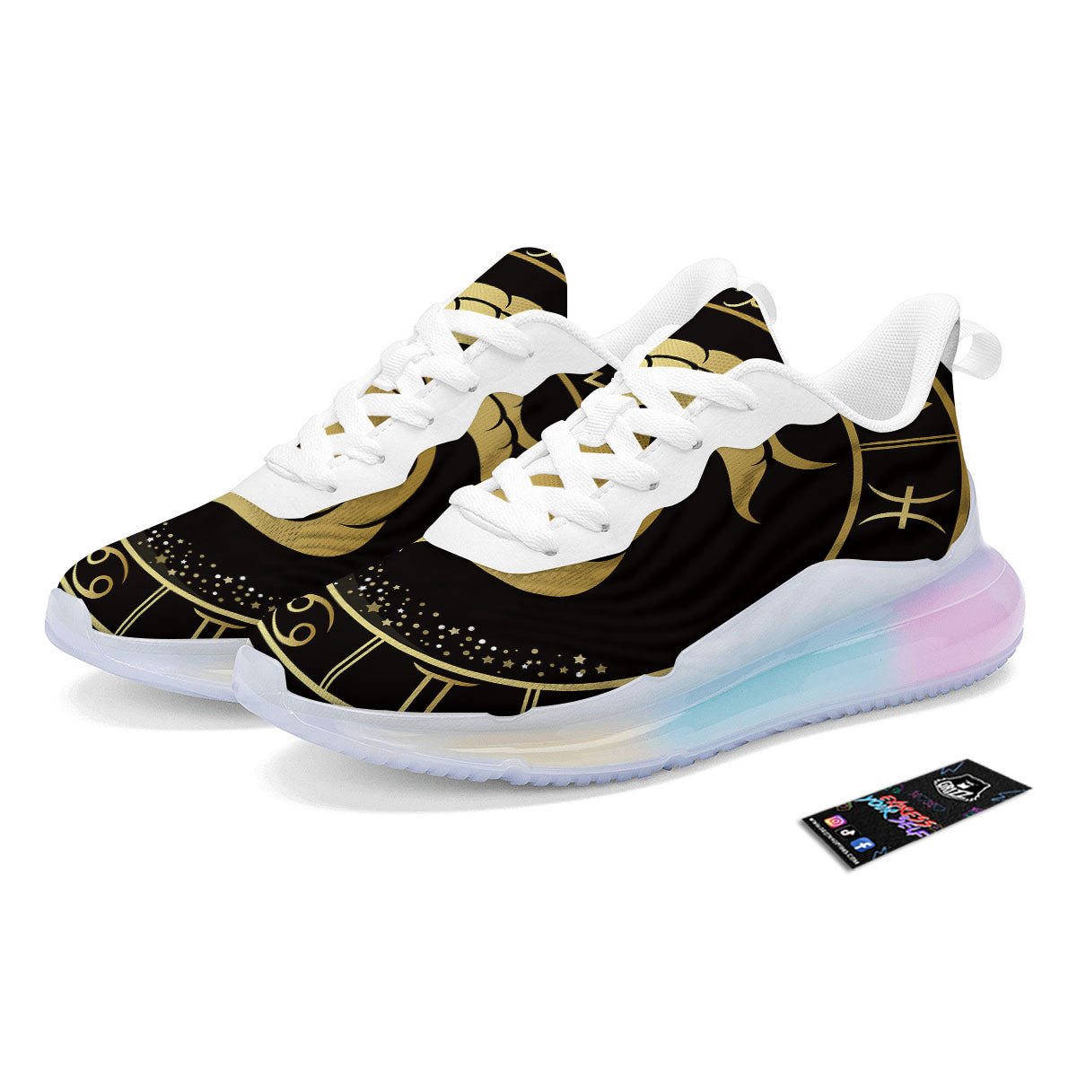 Capricorn Sign Black And Gold Print Running Sneakers-grizzshop