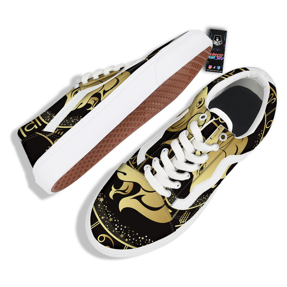 Capricorn Sign Black And Gold Print Skate Shoes-grizzshop