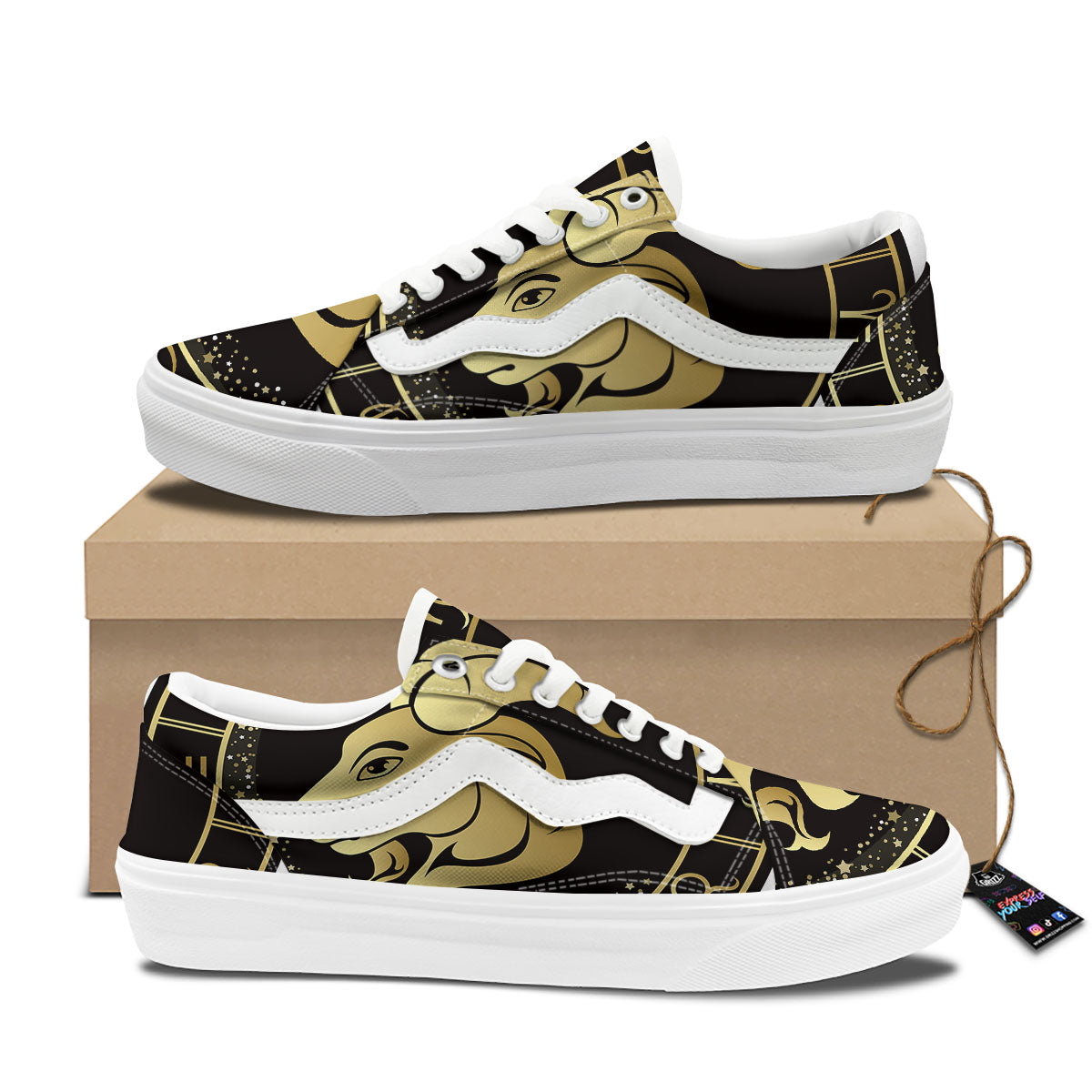 Capricorn Sign Black And Gold Print Skate Shoes-grizzshop