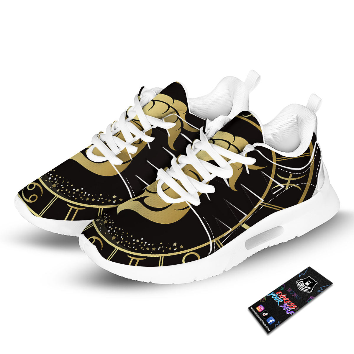 Capricorn Sign Black And Gold Print Tennis Shoes-grizzshop
