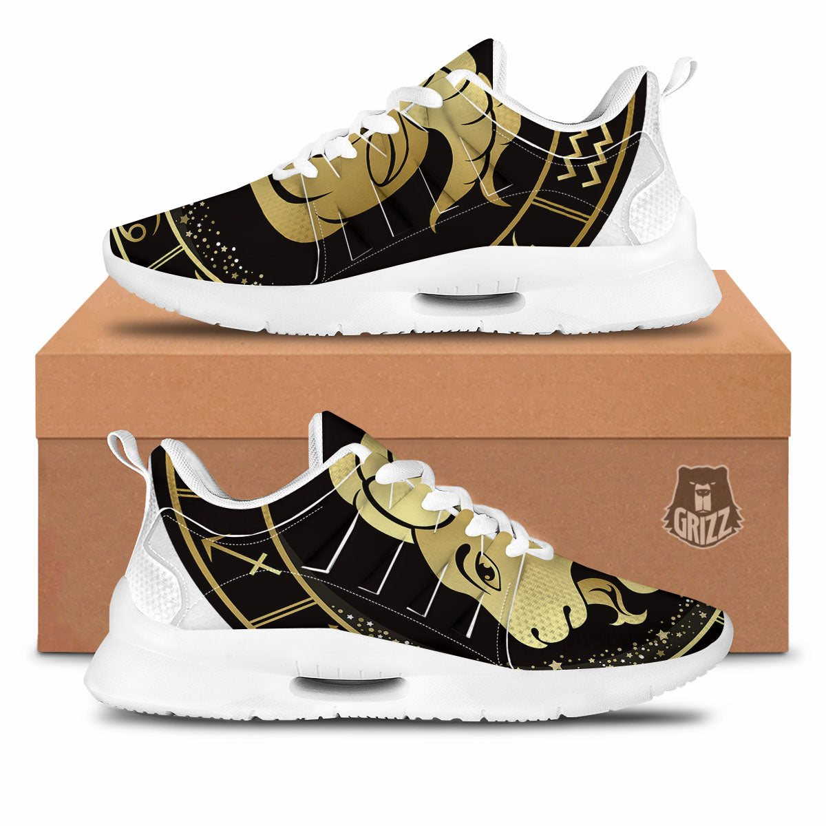 Capricorn Sign Black And Gold Print Tennis Shoes-grizzshop