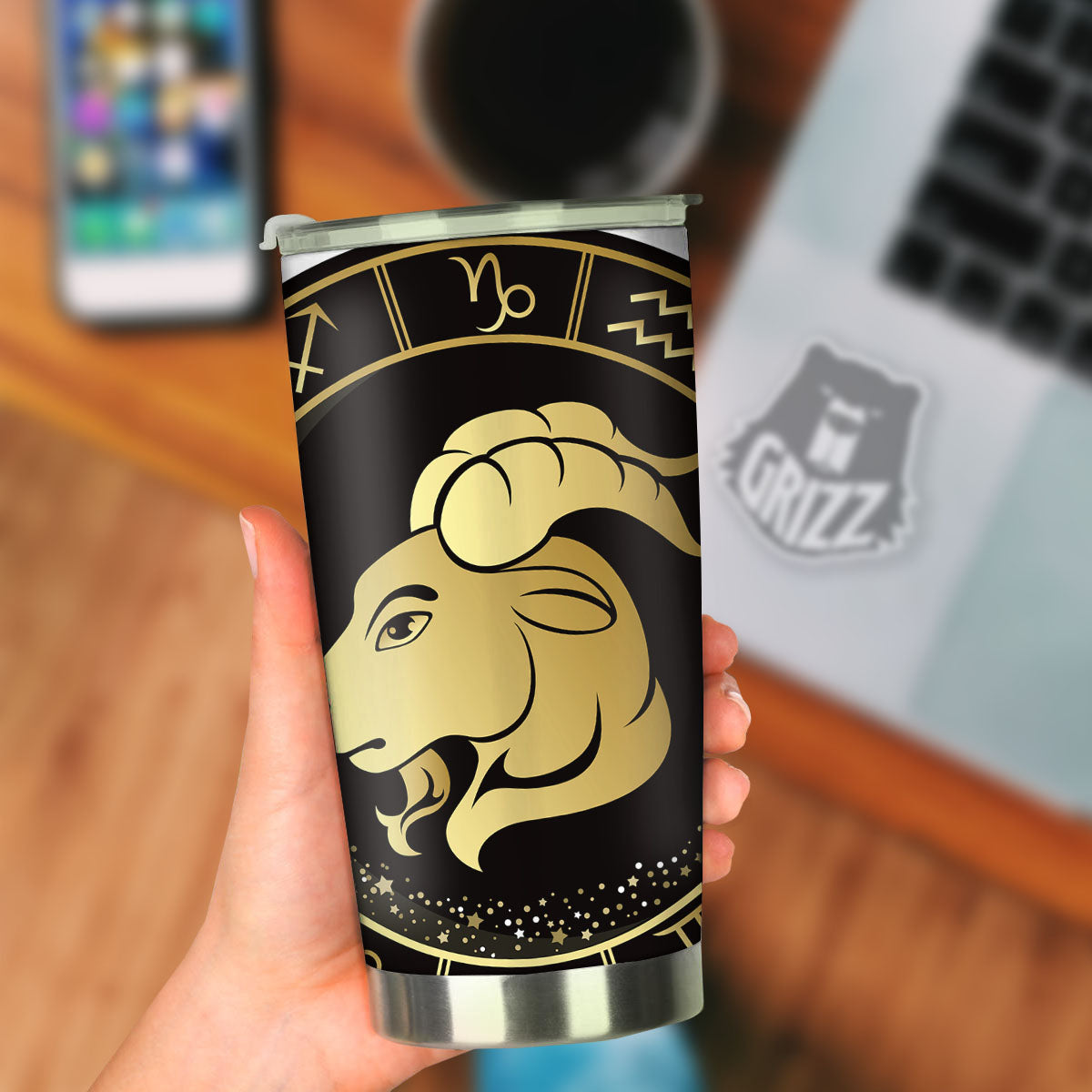 Capricorn Sign Black And Gold Print Tumbler-grizzshop