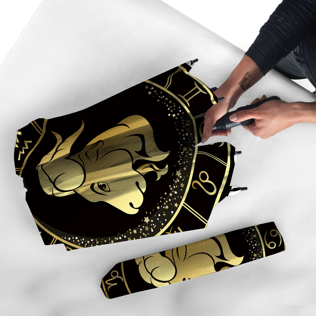 Capricorn Sign Black And Gold Print Umbrella-grizzshop