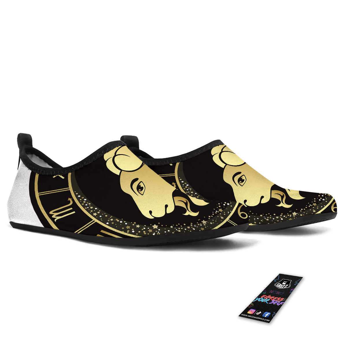 Capricorn Sign Black And Gold Print Water Shoes-grizzshop