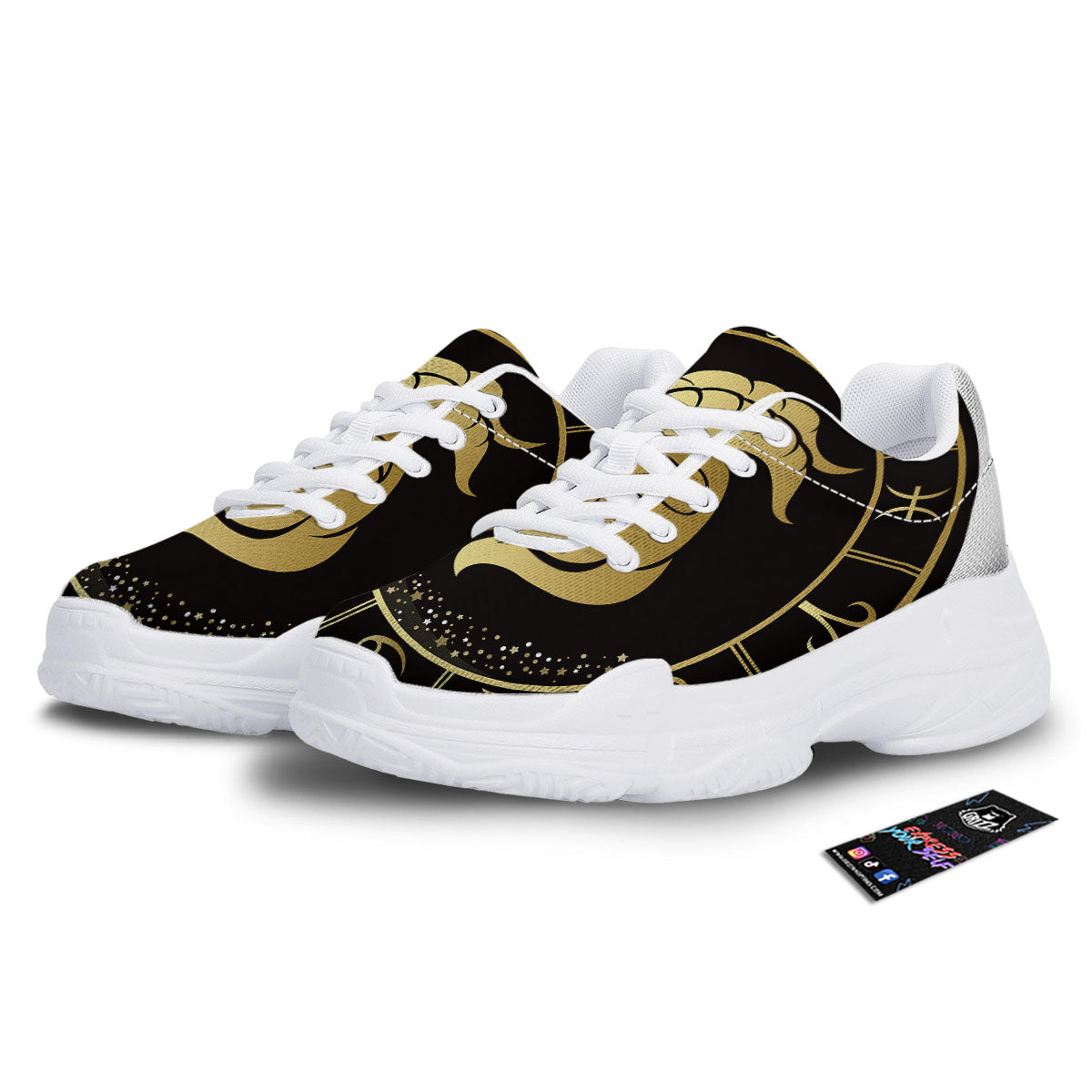 Capricorn Sign Black And Gold Print White Chunky Shoes-grizzshop