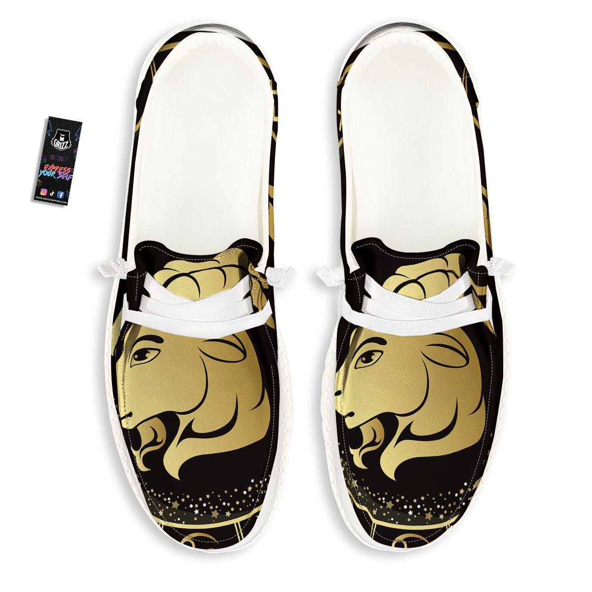Capricorn Sign Black And Gold Print White Loafers-grizzshop