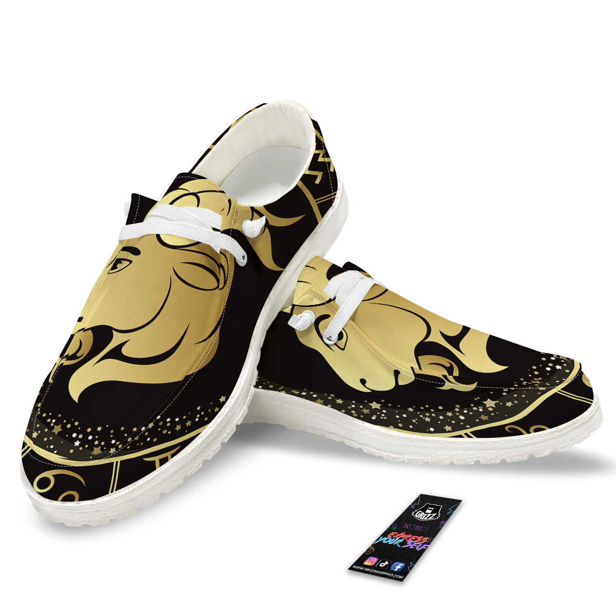 Capricorn Sign Black And Gold Print White Loafers-grizzshop