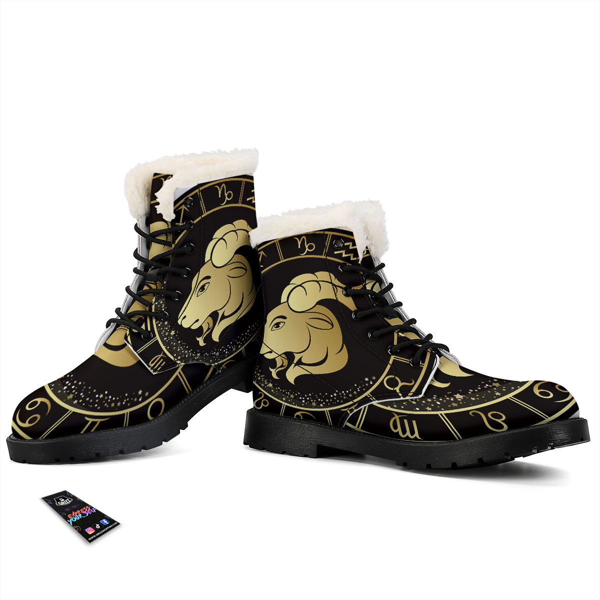 Capricorn Sign Black And Gold Print Winter Boots-grizzshop