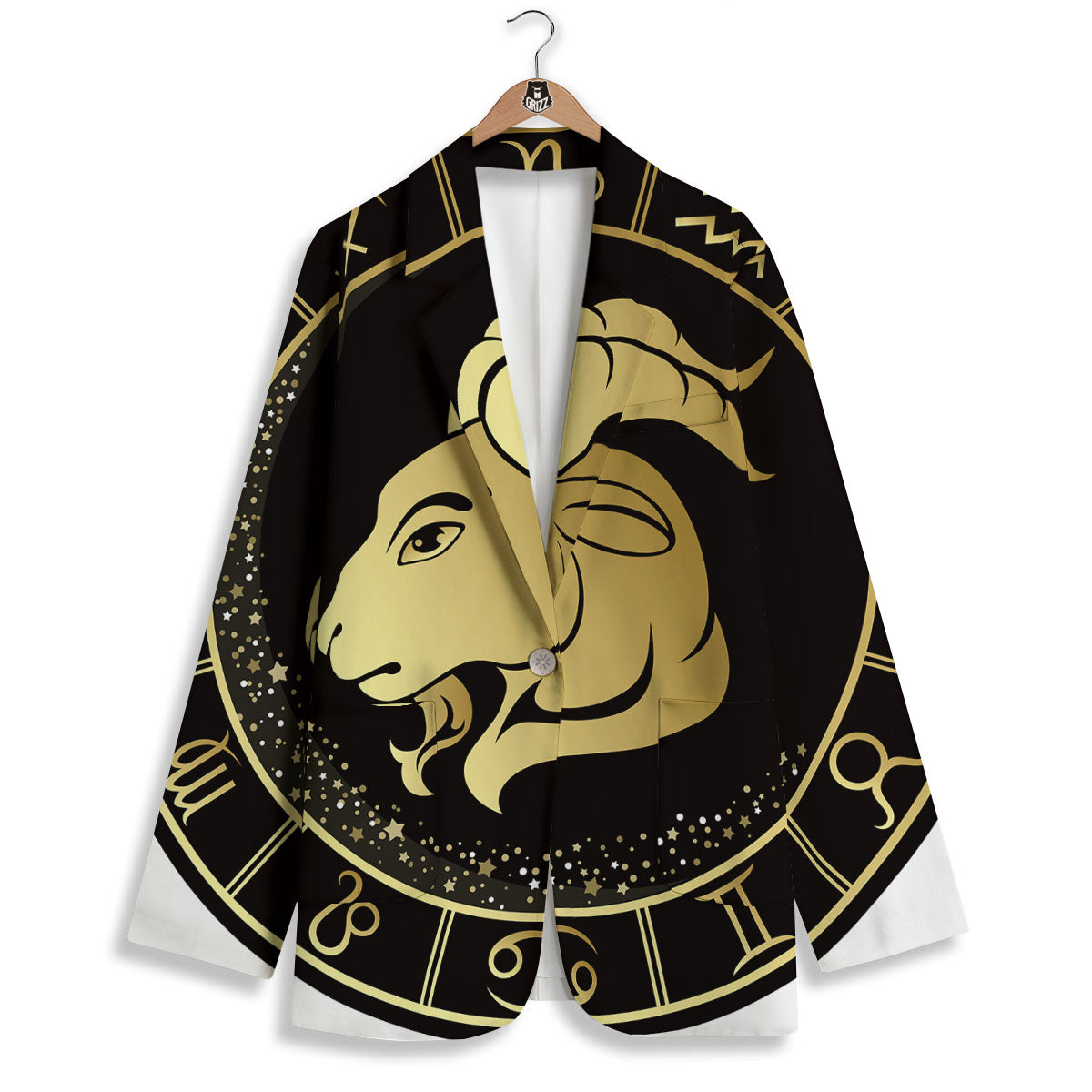 Capricorn Sign Black And Gold Print Women's Blazer-grizzshop