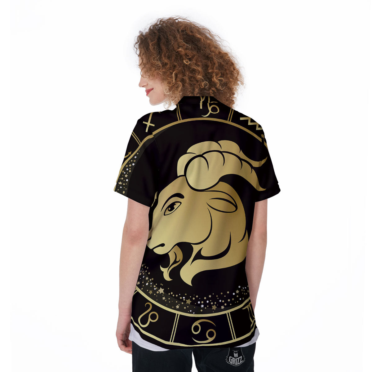 Capricorn Sign Black And Gold Print Women's Golf Shirts-grizzshop