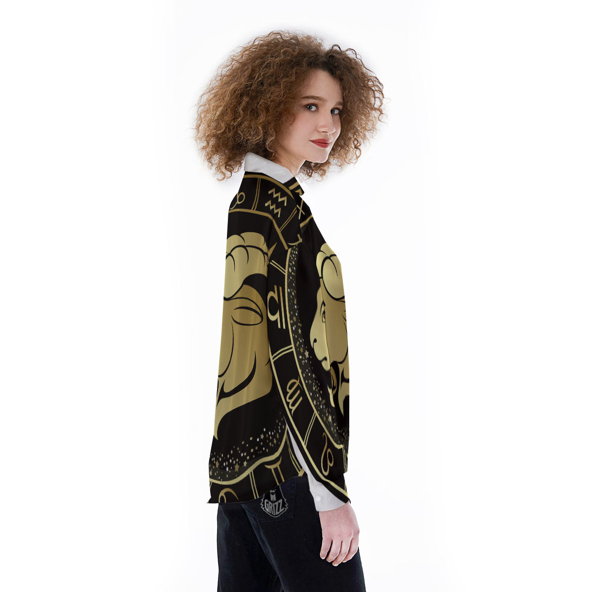 Capricorn Sign Black And Gold Print Women's Long Sleeve Shirts-grizzshop