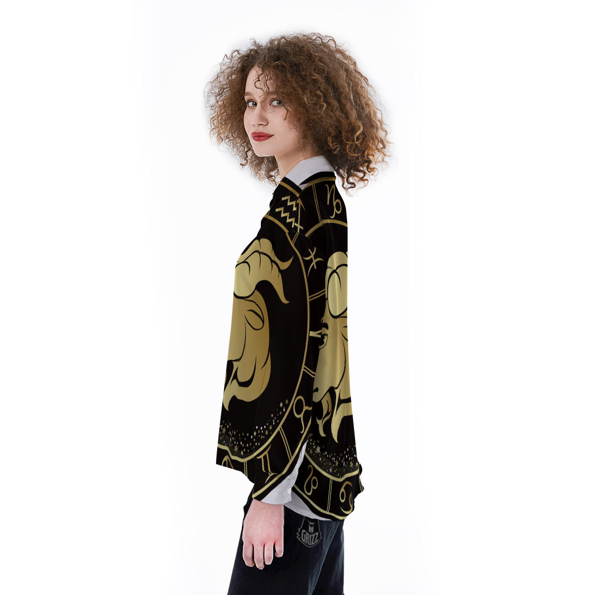 Capricorn Sign Black And Gold Print Women's Long Sleeve Shirts-grizzshop