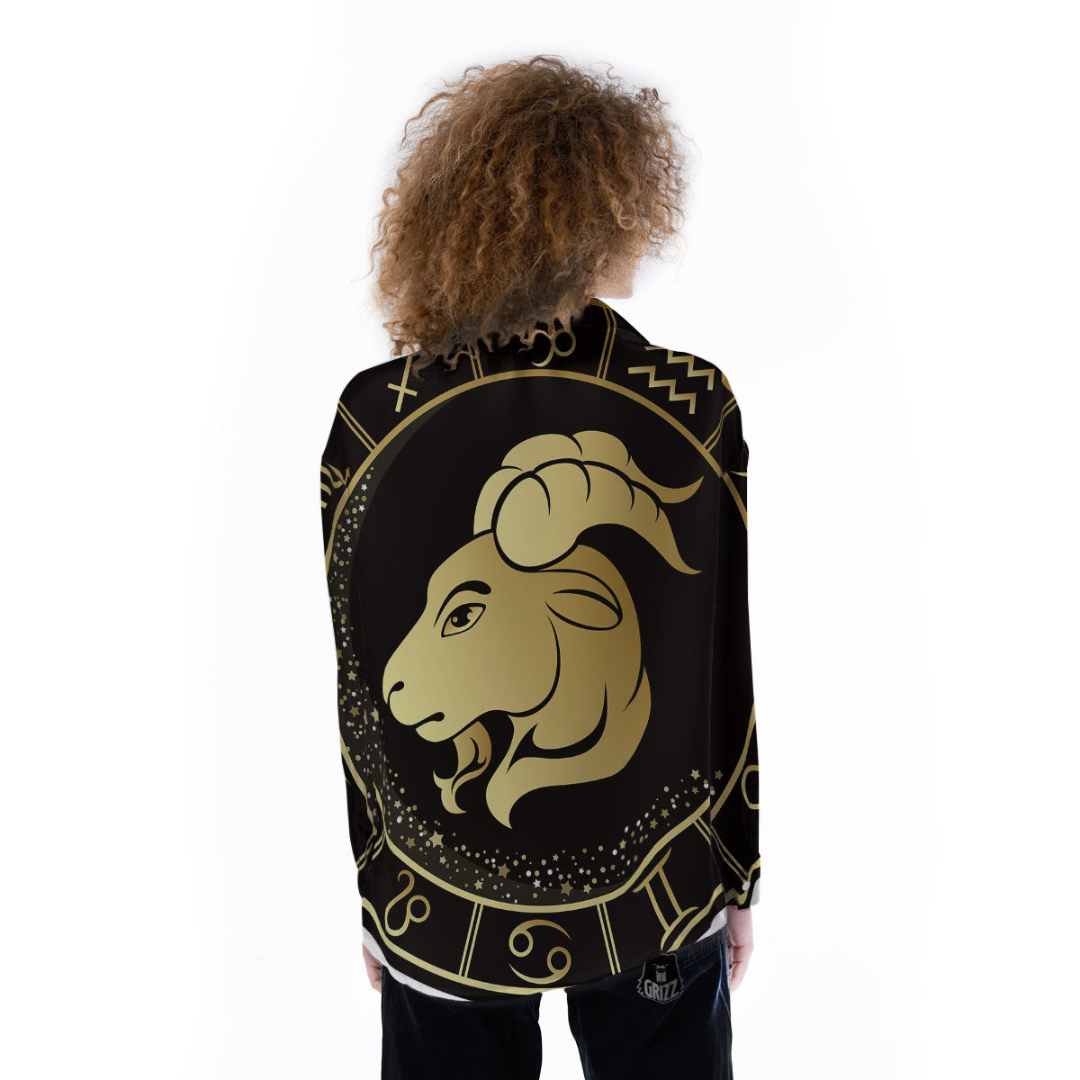 Capricorn Sign Black And Gold Print Women's Long Sleeve Shirts-grizzshop