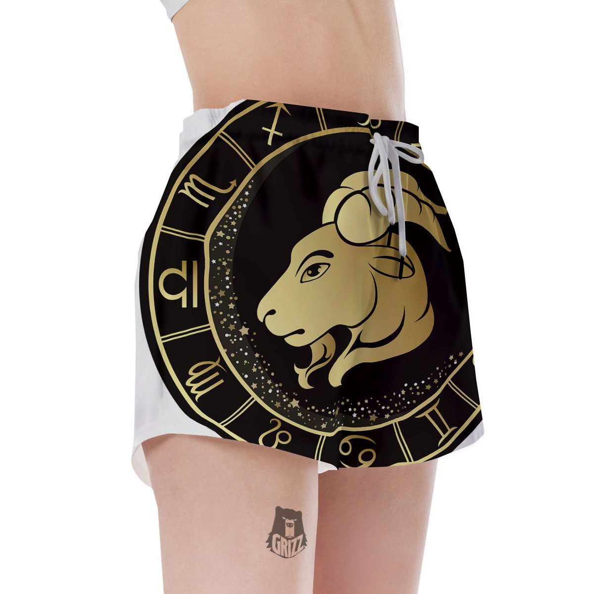 Capricorn Sign Black And Gold Print Women's Shorts-grizzshop
