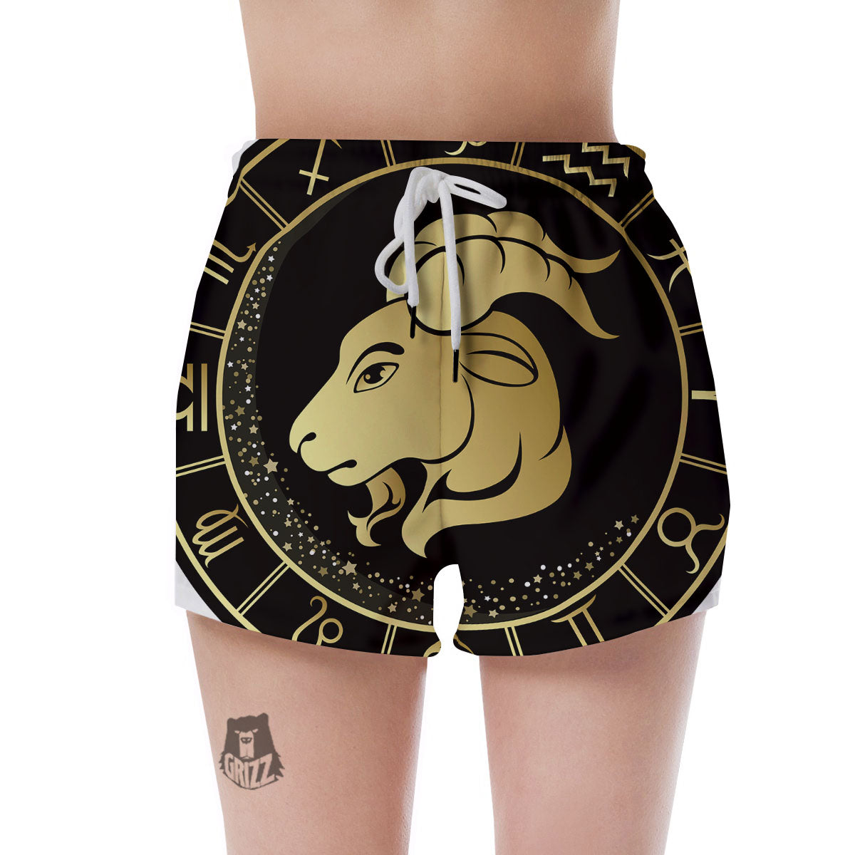 Capricorn Sign Black And Gold Print Women's Shorts-grizzshop