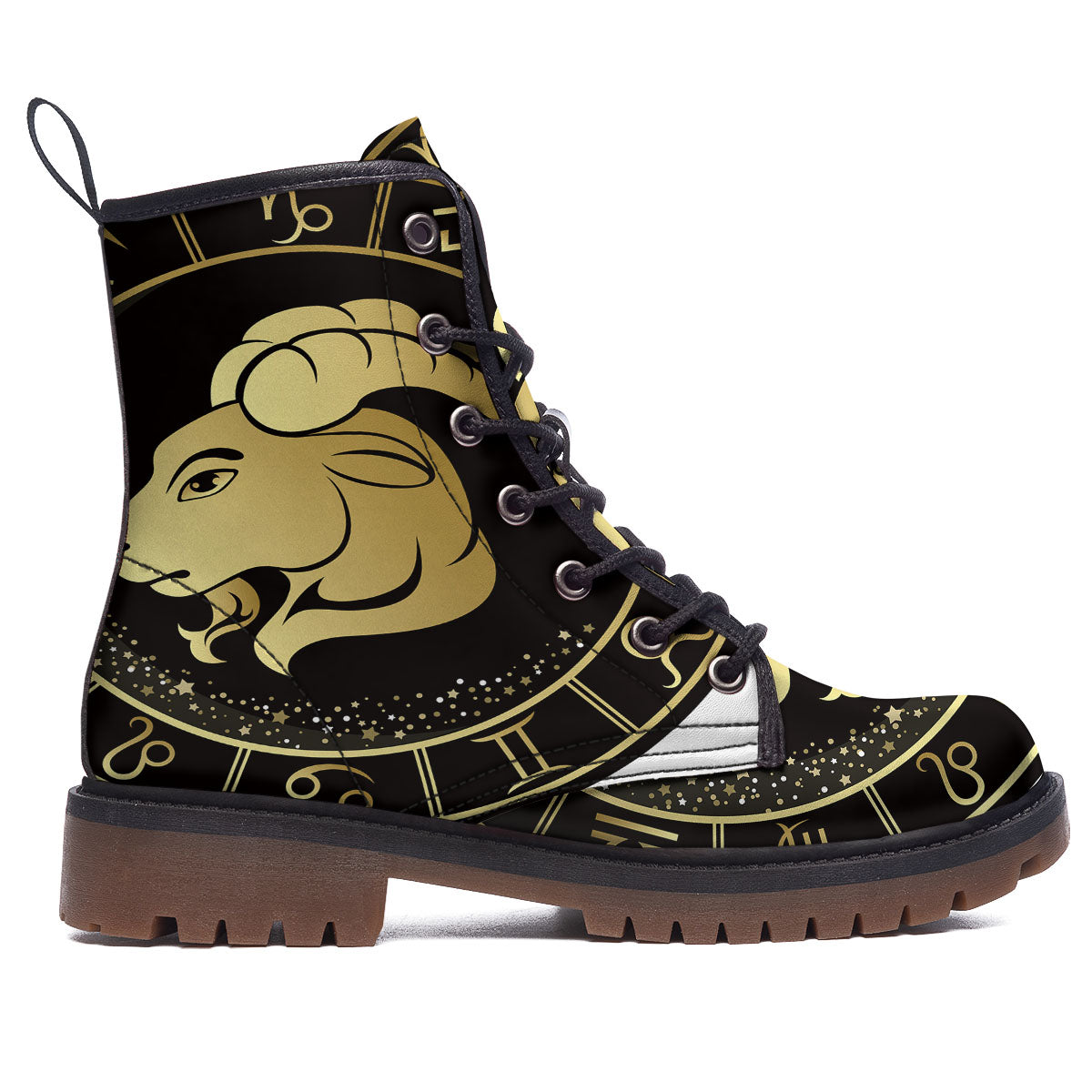 Capricorn Sign Black And Gold Print Work Boots-grizzshop
