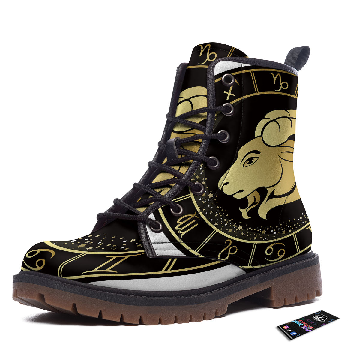 Capricorn Sign Black And Gold Print Work Boots-grizzshop