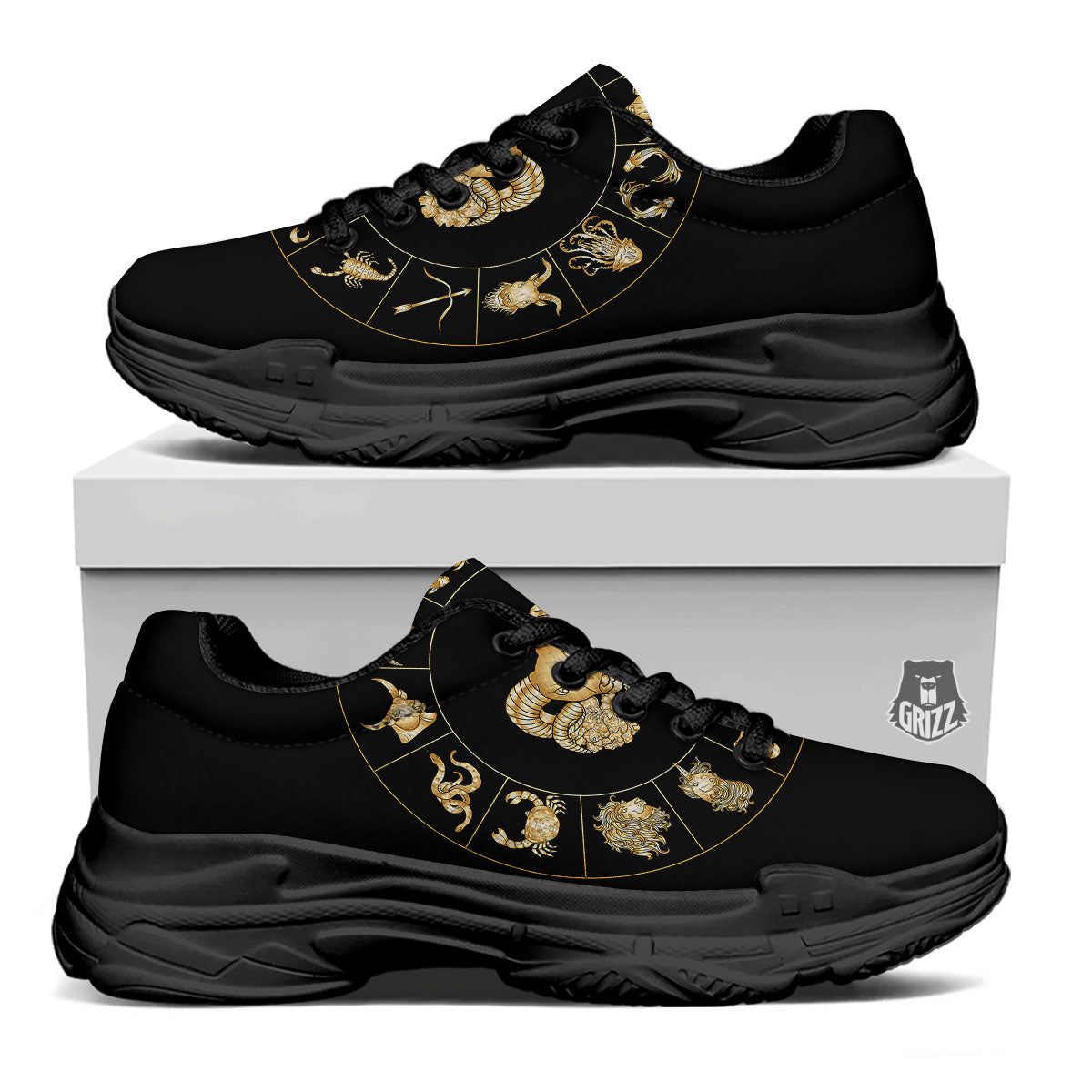 Capricorn Sign Fantasy Print Black Chunky Shoes-grizzshop