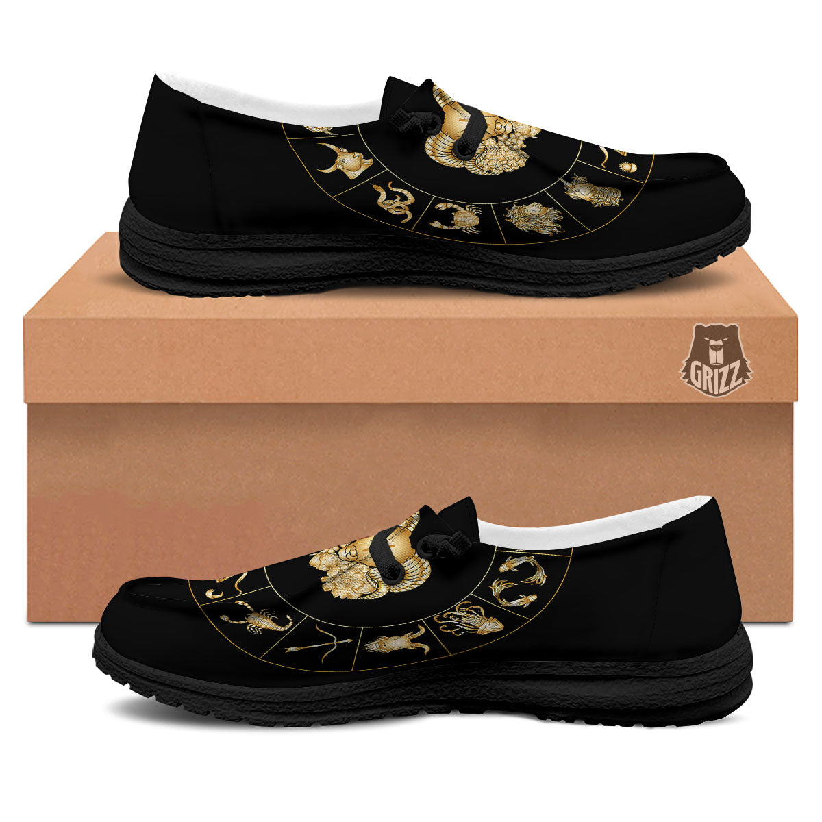 Capricorn Sign Fantasy Print Black Loafers-grizzshop