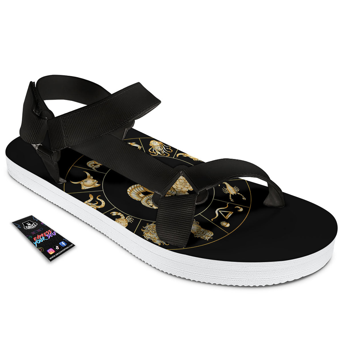 Capricorn Sign Fantasy Print Black Open Toe Sandals-grizzshop